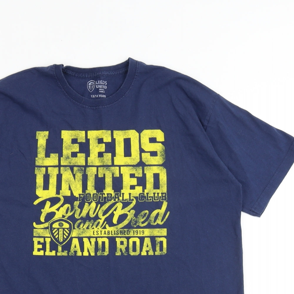 Leeds United Boys Blue 100% Cotton Basic T-Shirt Size 14-15 Years Crew Neck Pullover