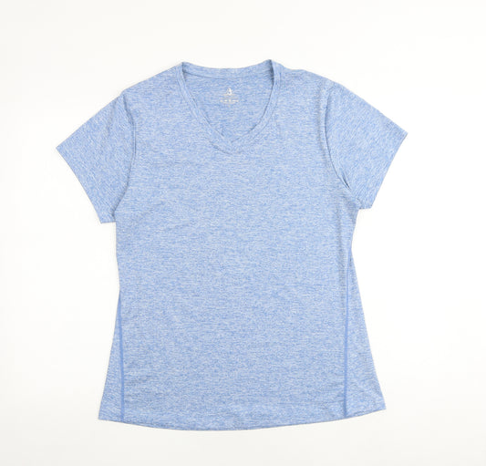 IcyZone Womens Blue Polyester Basic T-Shirt Size L V-Neck