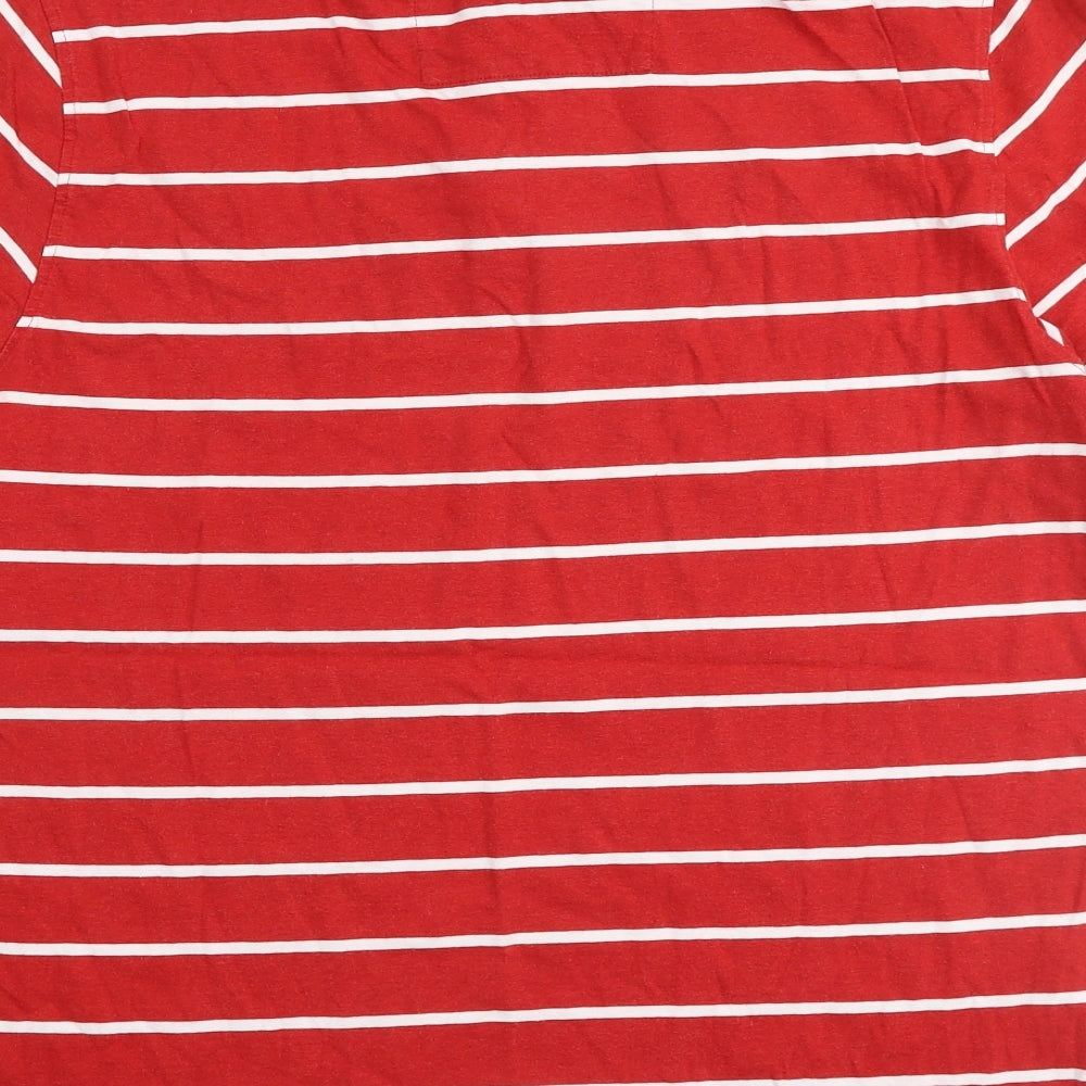 Marks and Spencer Mens Red Striped 100% Cotton Polo Size XL Collared Button
