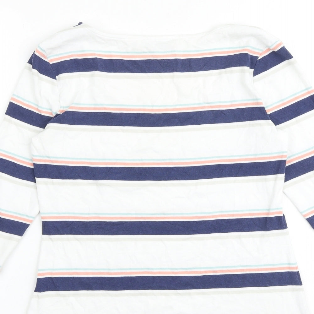 Arabella & Addison Womens Multicoloured Striped Cotton Basic Blouse Size 12 Round Neck