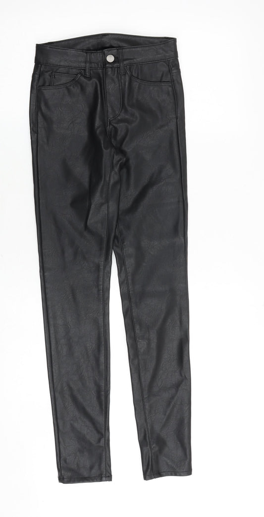 H&M Womens Black Polyurethane Trousers Size 4 Slim Zip