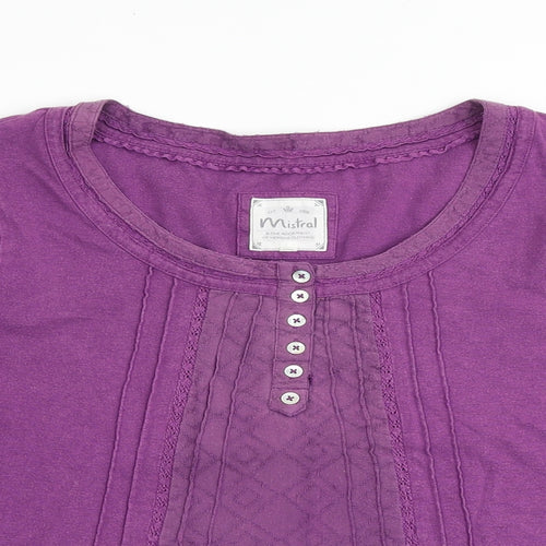Mistral Womens Purple 100% Cotton Basic Blouse Size 14 Round Neck