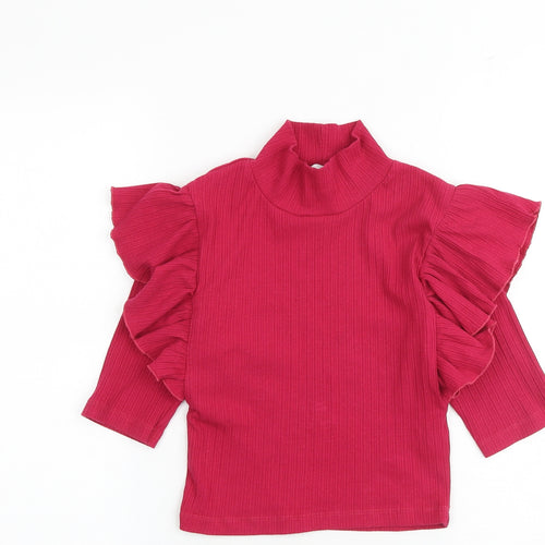 Zara Womens Pink Cotton Cropped Blouse Size S Mock Neck