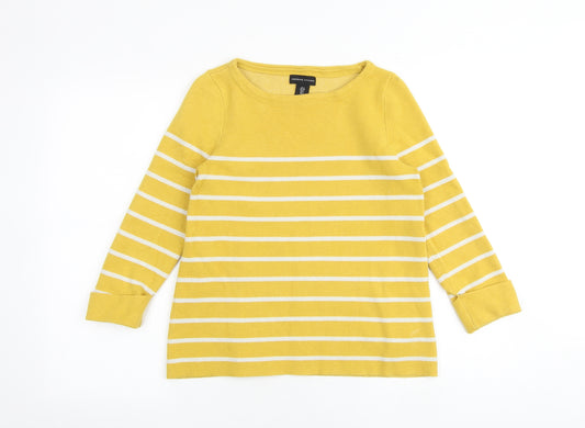 Adrienne Vittadini Womens Yellow Round Neck Striped Viscose Pullover Jumper Size S