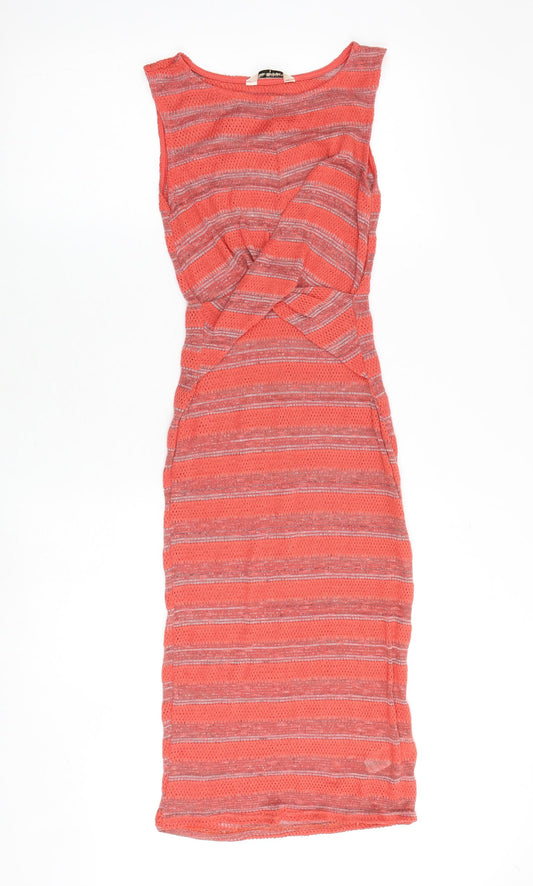 Miss Selfridge Womens Pink Striped Elastane Bodycon Size 6 Round Neck Pullover