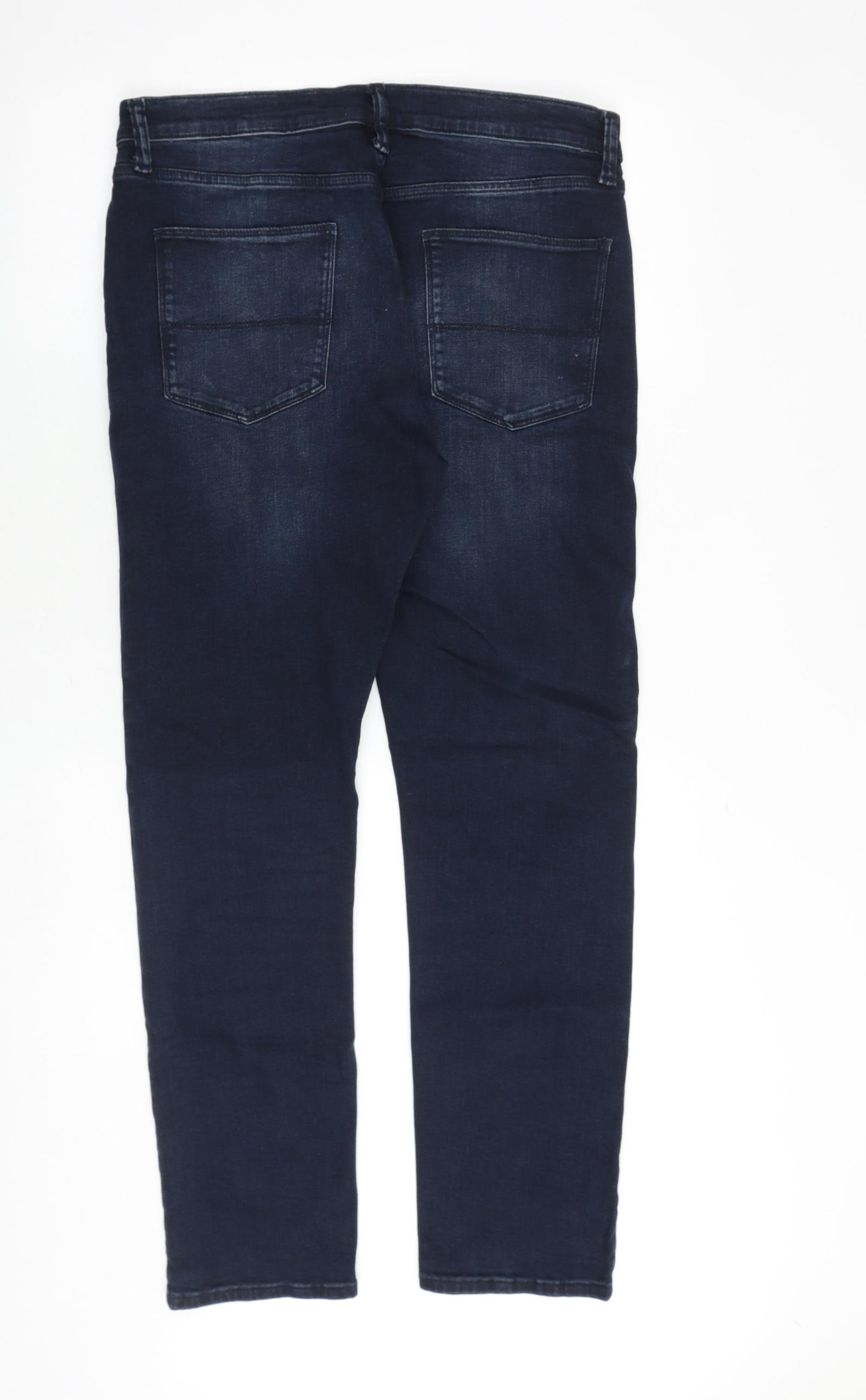 Marks and Spencer Mens Blue Cotton Straight Jeans Size 34 in L31 in Slim Zip