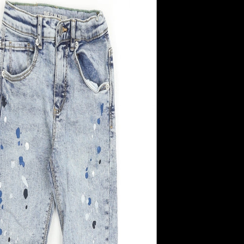 Zara Girls Blue Cotton Skinny Jeans Size 4-5 Years Regular Zip - Paint Splatter Style