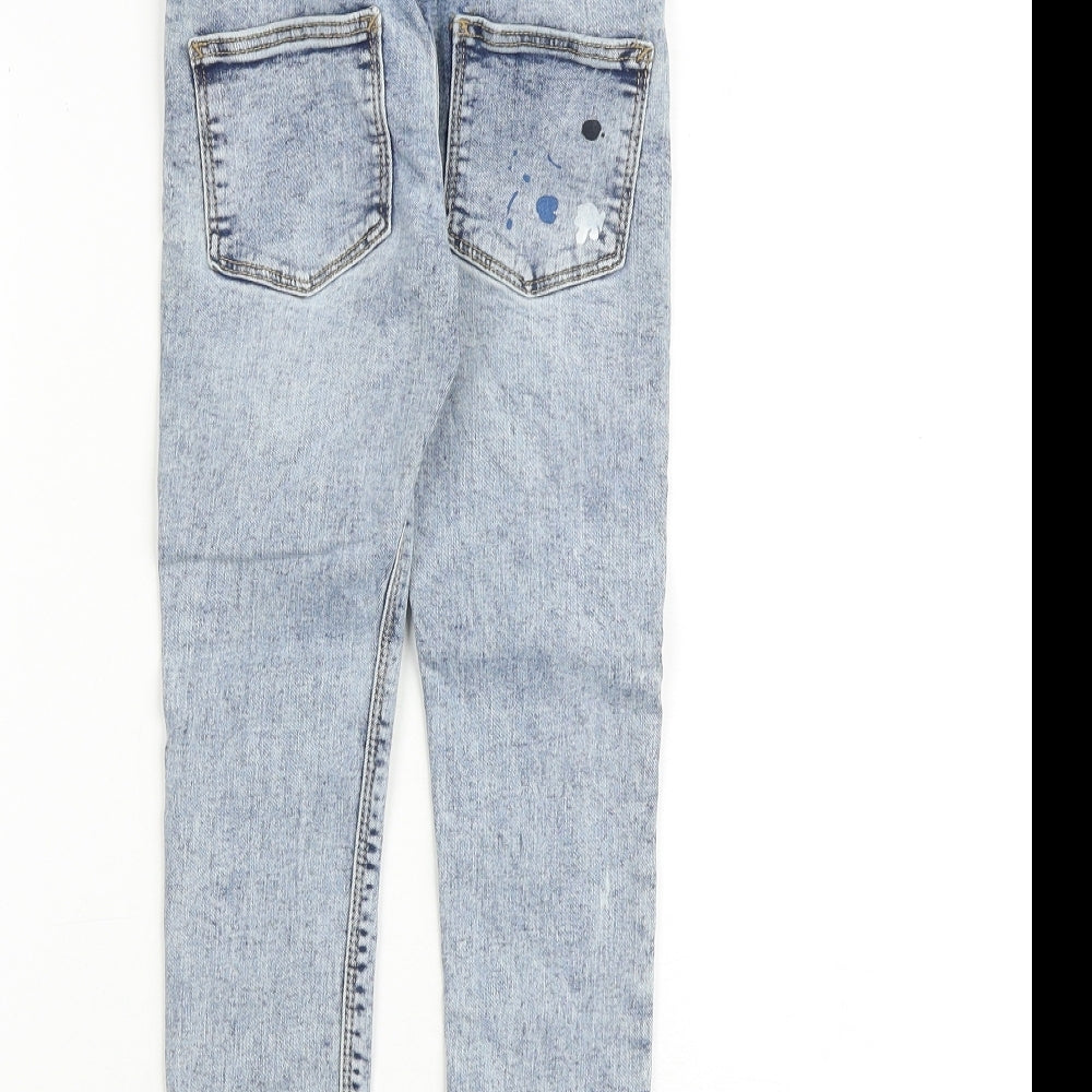Zara Girls Blue Cotton Skinny Jeans Size 4-5 Years Regular Zip - Paint Splatter Style