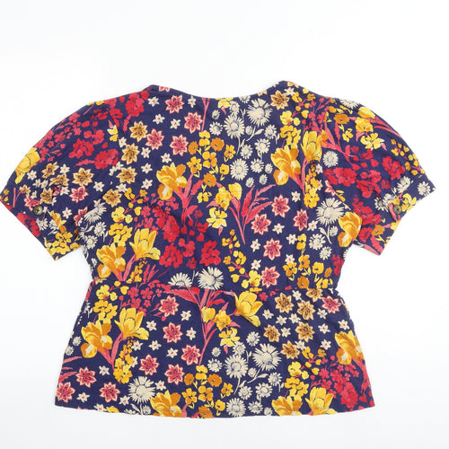 Monsoon Womens Multicoloured Floral Cotton Basic Blouse Size 16 V-Neck