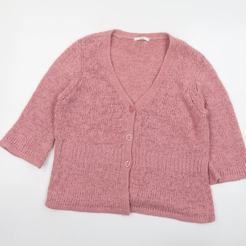 Marks and Spencer Womens Pink V-Neck Acrylic Cardigan Jumper Size 16