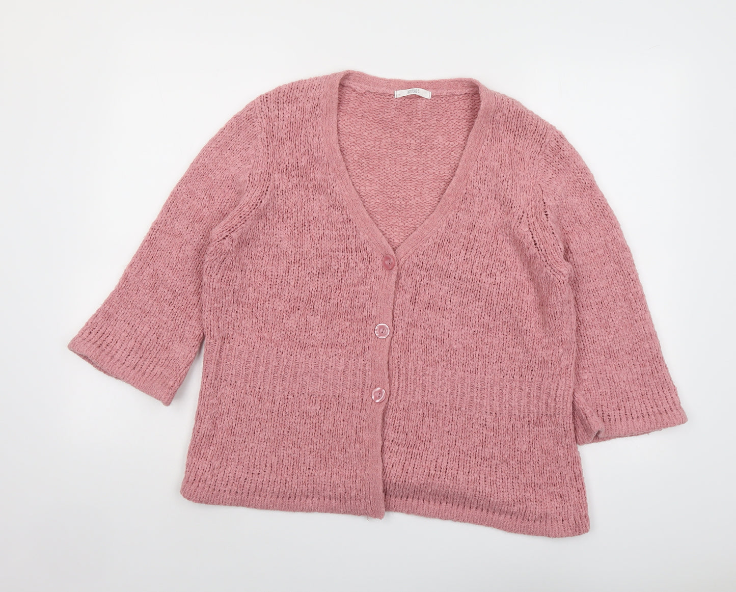 Marks and Spencer Womens Pink V-Neck Acrylic Cardigan Jumper Size 16