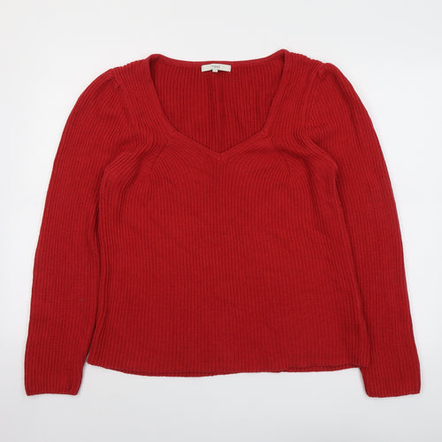NEXT Womens Red V-Neck Cotton Pullover Jumper Size 14
