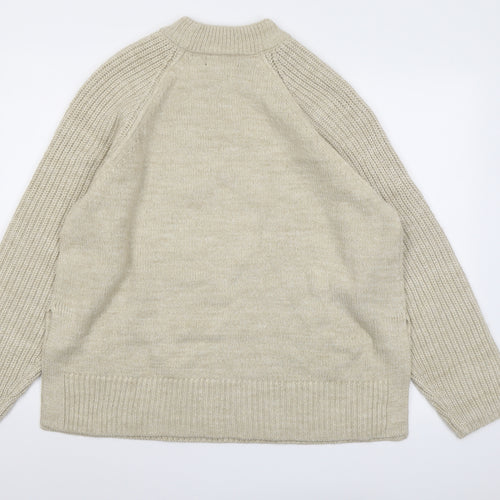 Marks and Spencer Womens Beige Mock Neck Acrylic Pullover Jumper Size L