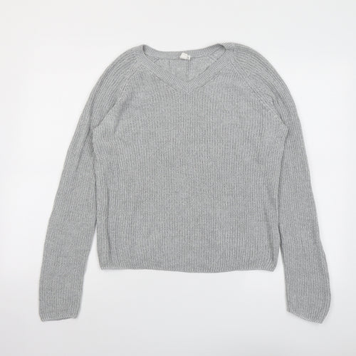 s.Oliver Womens Grey V-Neck Acrylic Pullover Jumper Size S