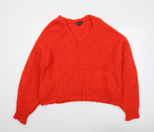 Topshop Womens Red V-Neck Acrylic Pullover Jumper Size 14