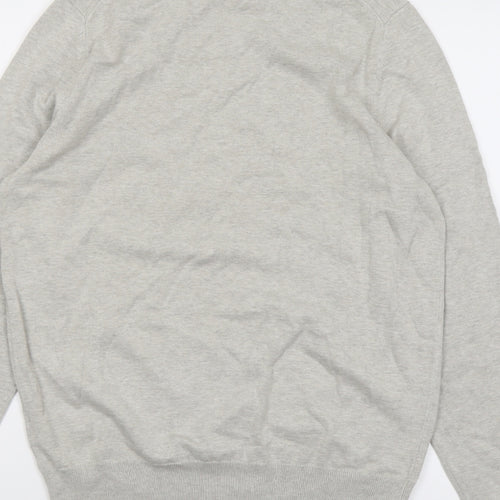 Marks and Spencer Mens Grey V-Neck Cotton Pullover Jumper Size M Long Sleeve