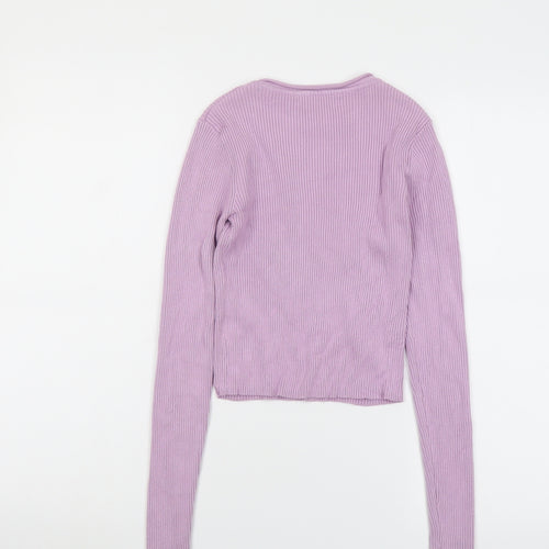 Pull&Bear Womens Purple Round Neck Viscose Pullover Jumper Size S