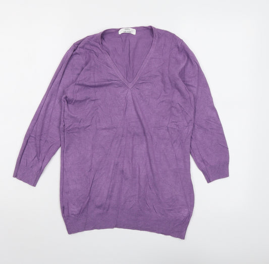 Marks and Spencer Womens Purple V-Neck Viscose Pullover Jumper Size 10