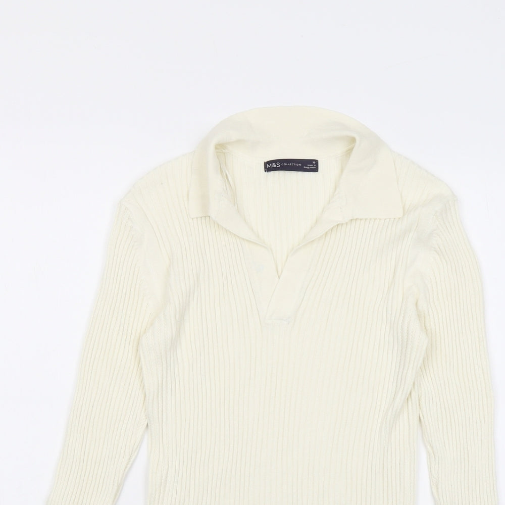 Marks and Spencer Womens Ivory Collared Viscose Pullover Jumper Size 10