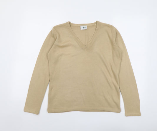 New Look Womens Beige V-Neck Acrylic Pullover Jumper Size 14