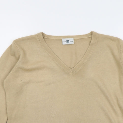 New Look Womens Beige V-Neck Acrylic Pullover Jumper Size 14