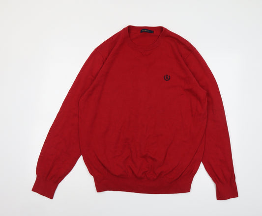 Henri Lloyd Mens Red Round Neck Cotton Pullover Jumper Size L Long Sleeve