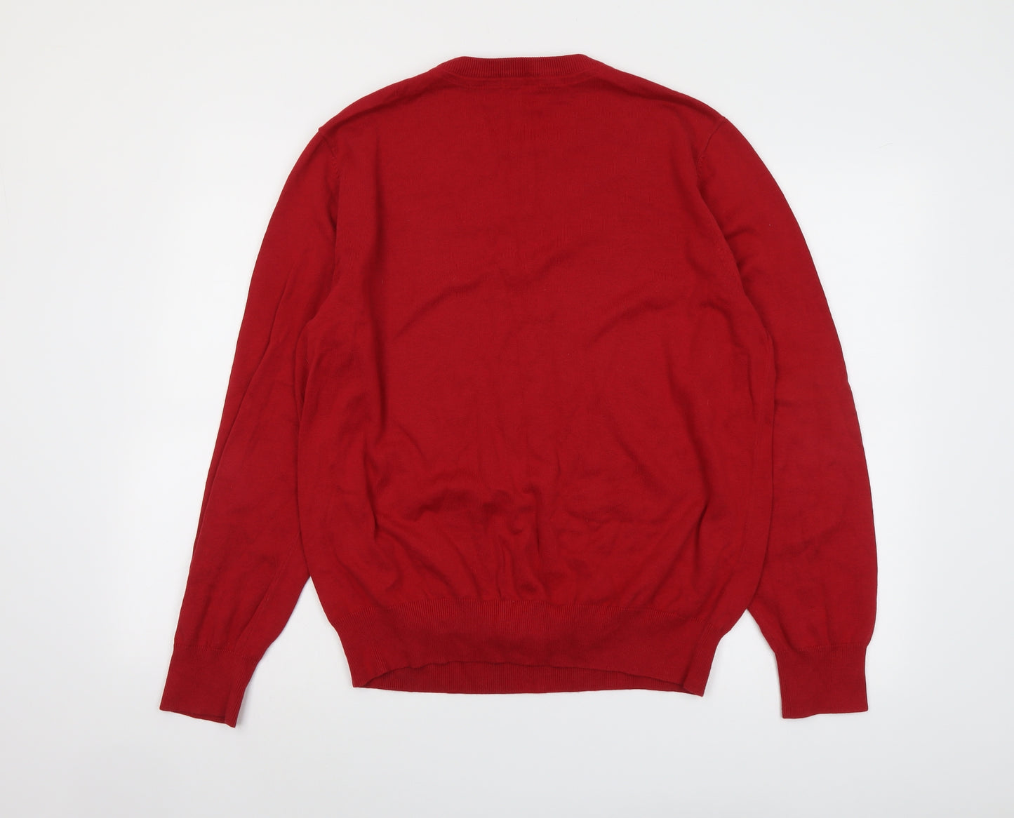 Henri Lloyd Mens Red Round Neck Cotton Pullover Jumper Size L Long Sleeve