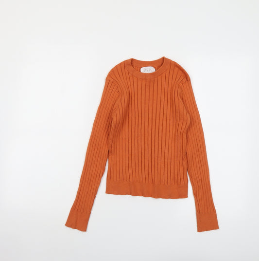 Zara Girls Orange Round Neck Viscose Pullover Jumper Size 13-14 Years Pullover