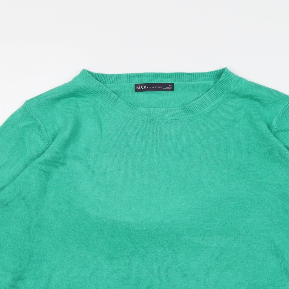 Marks and Spencer Womens Green Round Neck Acrylic Pullover Jumper Size 14