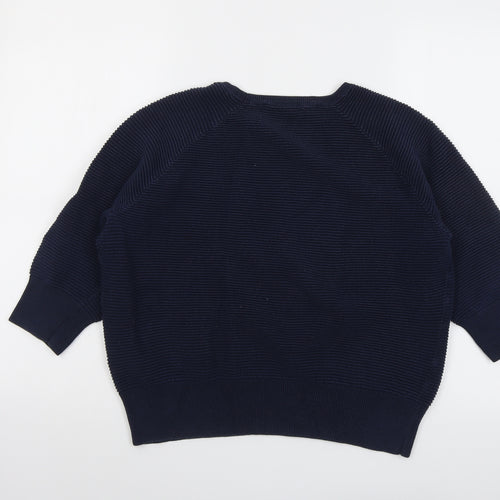 French Connection Womens Blue Round Neck Cotton Pullover Jumper Size M