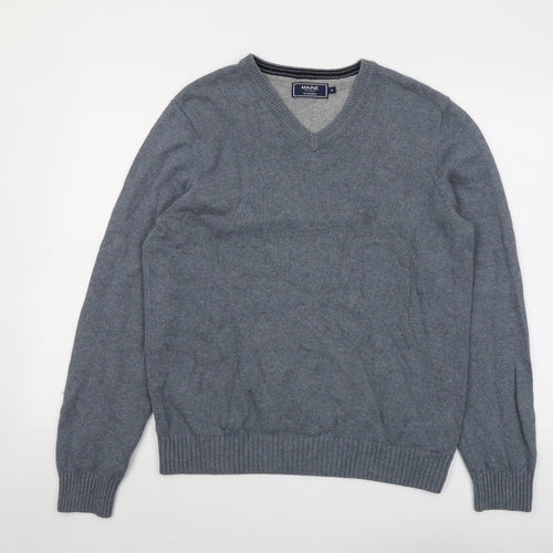 Maine Mens Blue V-Neck Cotton Pullover Jumper Size M Long Sleeve
