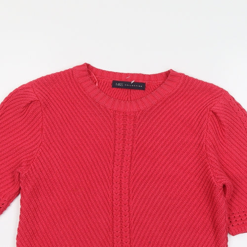 Marks and Spencer Womens Pink Round Neck Cotton Pullover Jumper Size 12