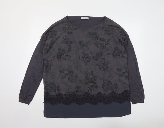 Per Una Womens Grey Round Neck Floral Viscose Pullover Jumper Size 16