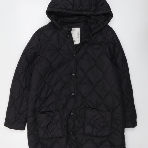 Marks and Spencer Girls Black Quilted Coat Size 12-13 Years Snap