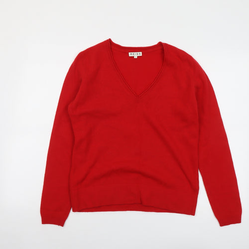 Reiss Womens Red V-Neck Wool Pullover Jumper Size M
