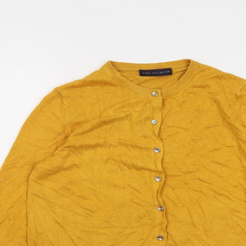 Marks and Spencer Womens Yellow Round Neck Viscose Cardigan Jumper Size 12