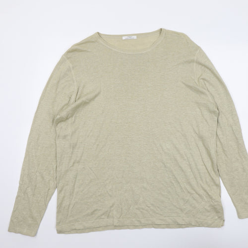 Marks and Spencer Mens Beige Round Neck Linen Pullover Jumper Size XL Long Sleeve