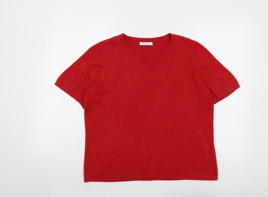 Classic Womens Red Round Neck Acrylic Pullover Jumper Size 16