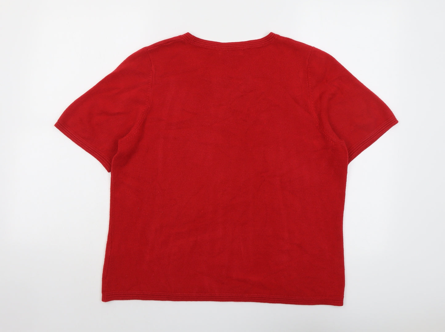 Classic Womens Red Round Neck Acrylic Pullover Jumper Size 16
