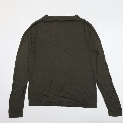 Kenneth Cole Mens Green V-Neck Silk Pullover Jumper Size L Long Sleeve