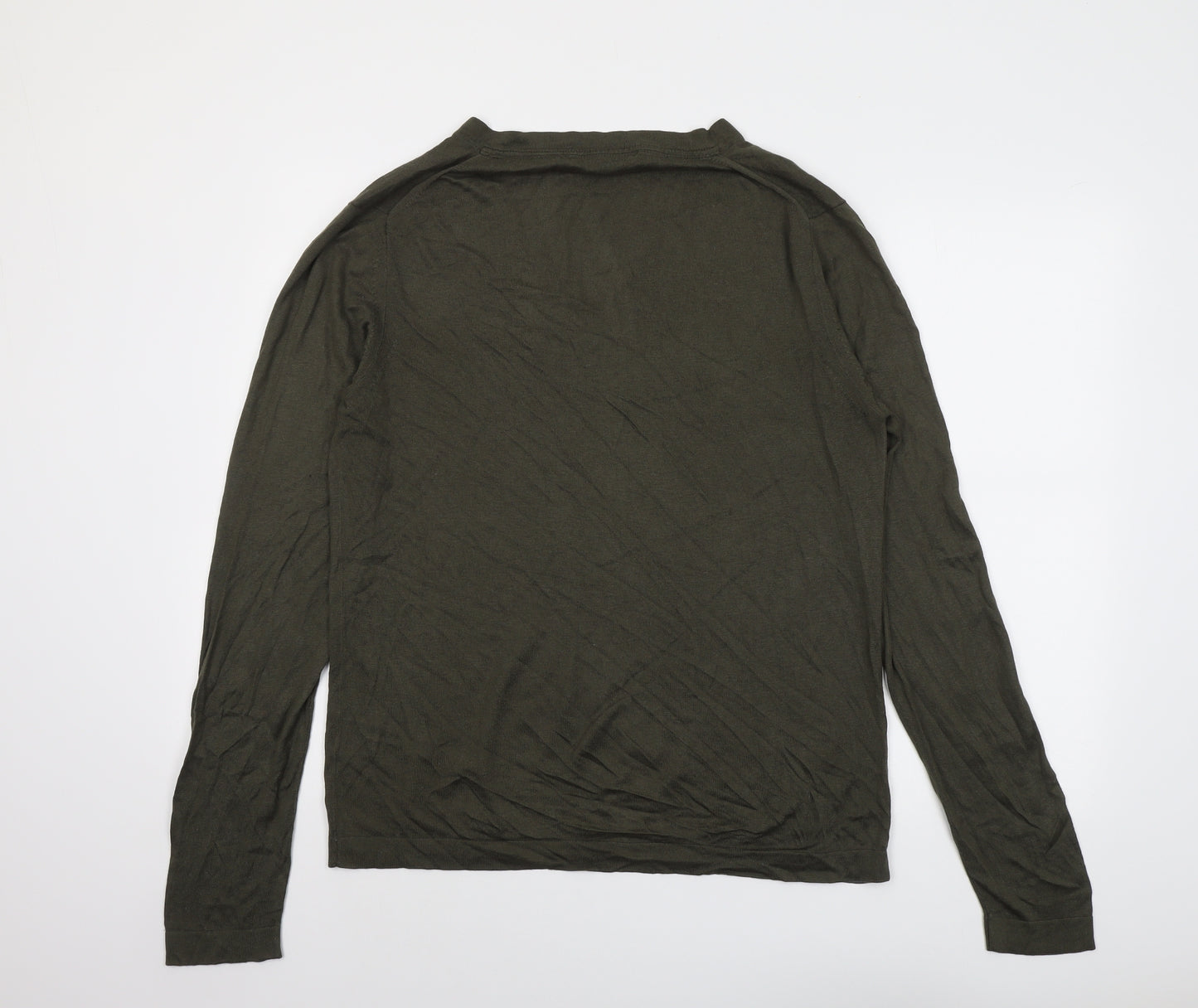 Kenneth Cole Mens Green V-Neck Silk Pullover Jumper Size L Long Sleeve