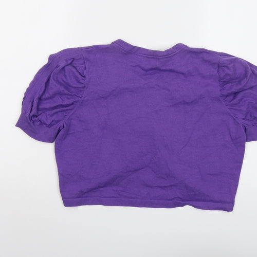 Debenhams Womens Purple Round Neck Cotton Cardigan Jumper Size 16 - Cropped