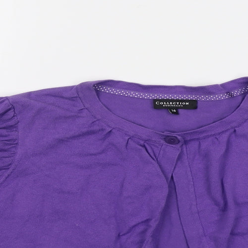 Debenhams Womens Purple Round Neck Cotton Cardigan Jumper Size 16 - Cropped