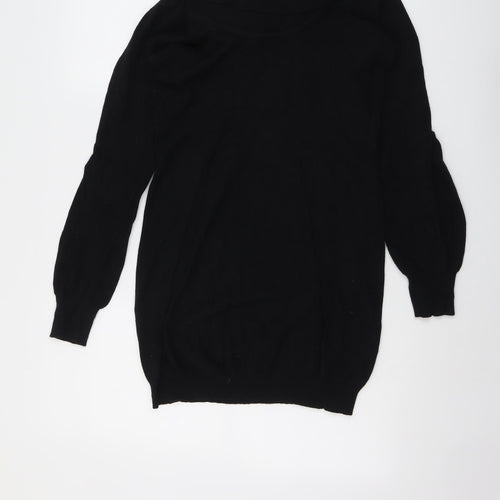 Warehouse Womens Black Viscose Jumper Dress Size 12 Roll Neck Pullover