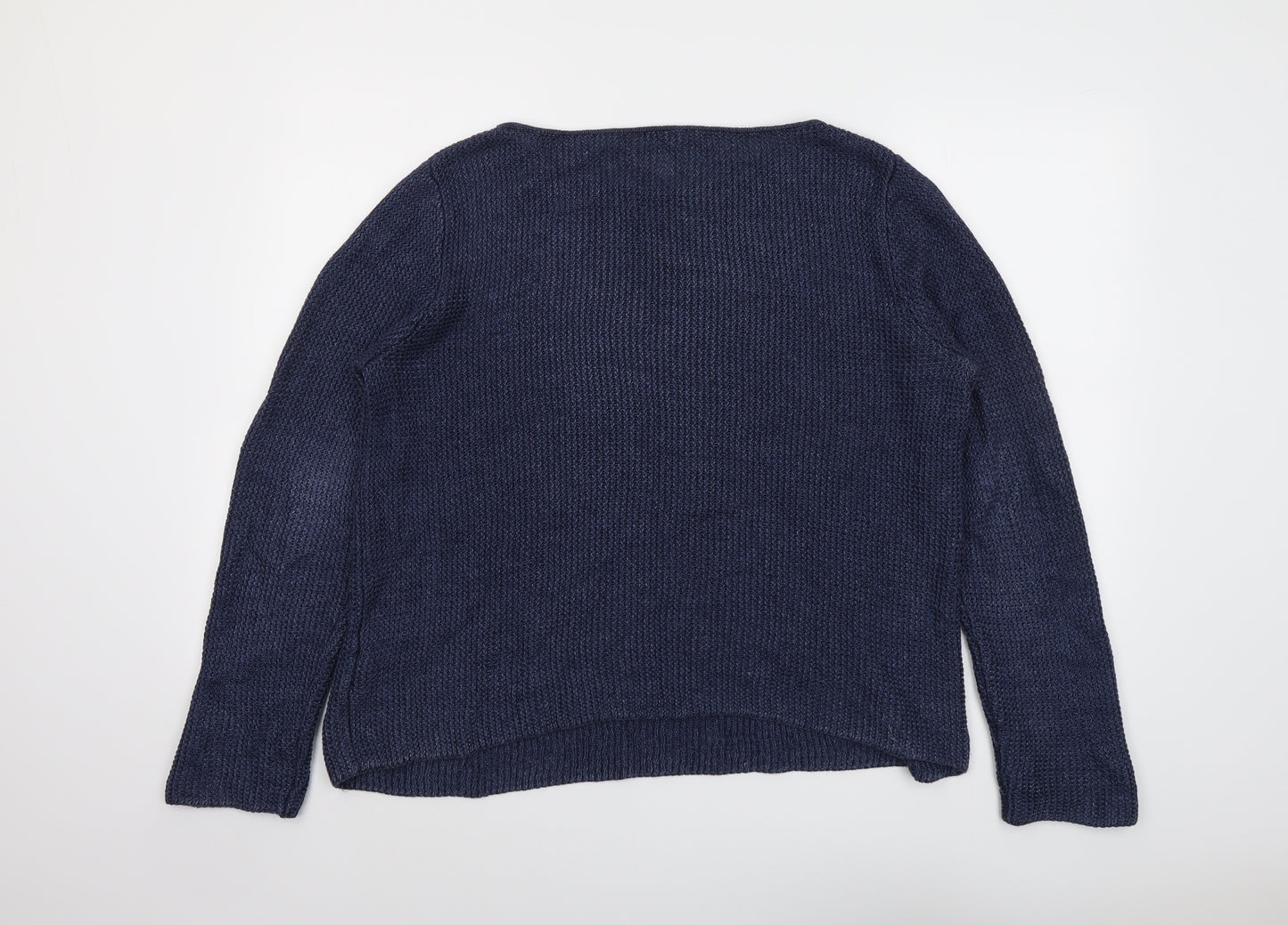 COS Womens Blue Round Neck Linen Pullover Jumper Size L