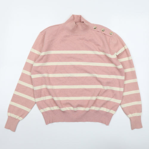 By Clara Womens Pink High Neck Striped Viscose Pullover Jumper Size S