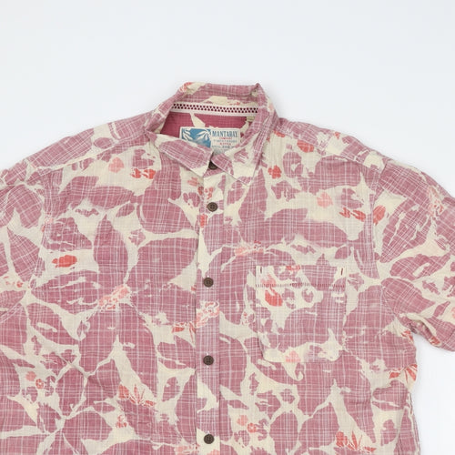 MANTARAY PRODUCTS Mens Pink Geometric Cotton Button-Up Size L Collared Button