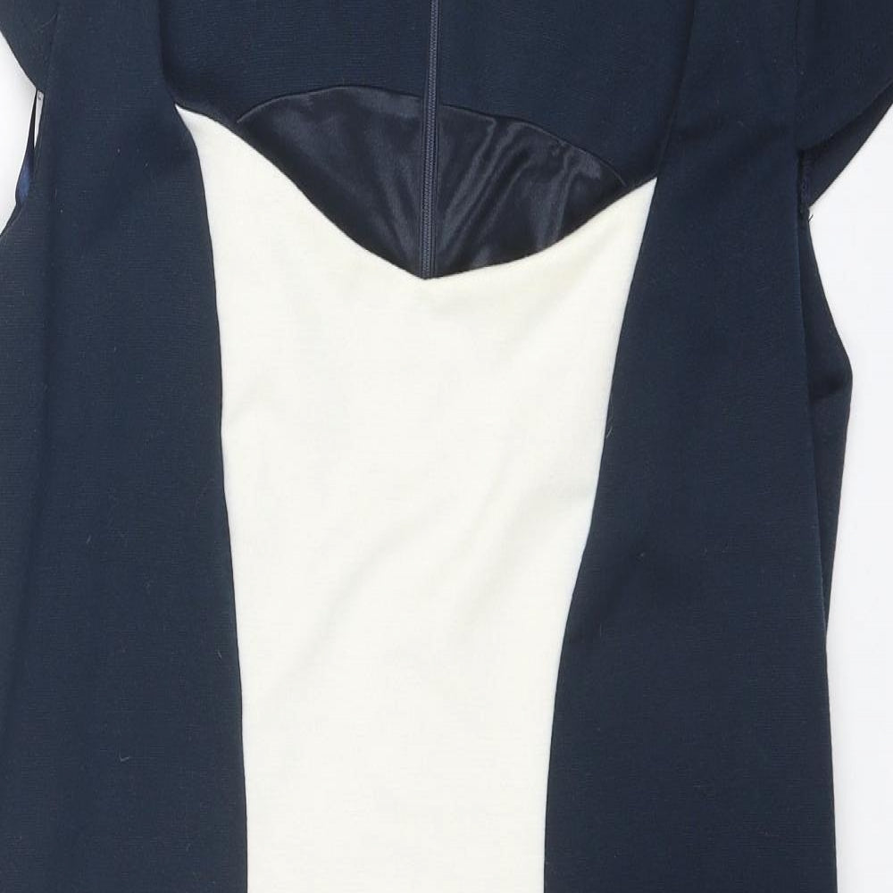 Simon Jefferey Womens Blue Geometric Polyester Shift Size 14 Square Neck Zip