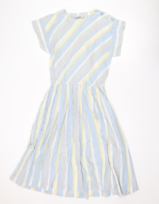 Dereta Womens Multicoloured Striped Polyester A-Line Size 14 Round Neck Button