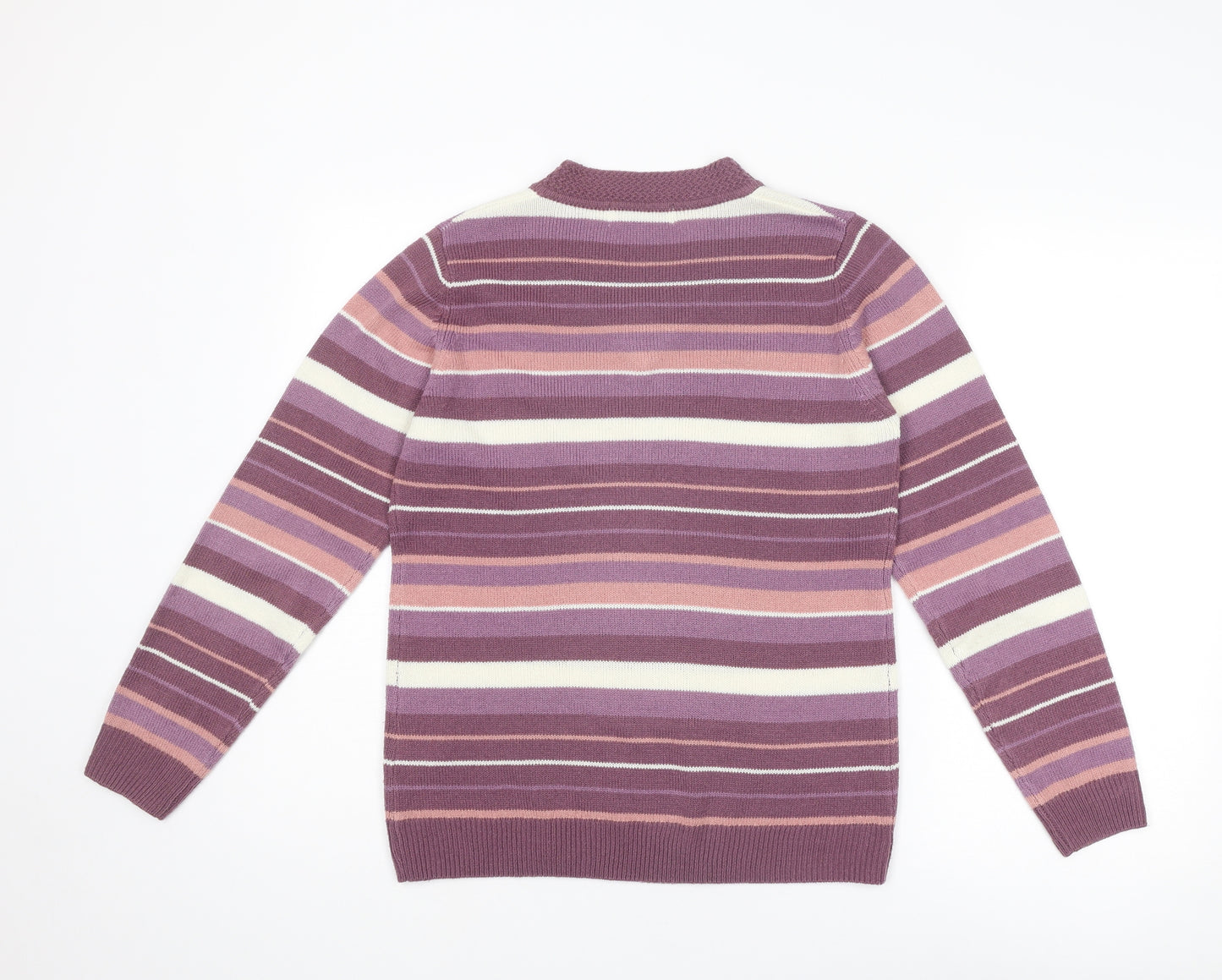 EWM Womens Purple V-Neck Striped Acrylic Pullover Jumper Size 10 - Size 10-12